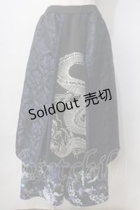 Qutie Frash / 和柄ワイドパンツ  黒×青 Y-25-06-28-189-QU-PA-AS-ZY