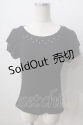 axes femme / 袖プチバラ使いトップス M 黒 Y-25-07-01-047-AX-TO-SZ-ZY