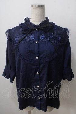 画像1: axes femme / チュールレース使いブラウス  紺 Y-25-07-01-053-AX-BL-SZ-ZY
