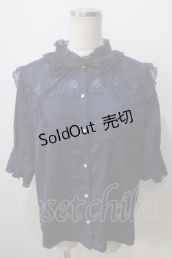 画像1: axes femme / チュールレース使いブラウス  紺 Y-25-07-01-053-AX-BL-SZ-ZY