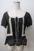 axes femme / ストライプ柄後ろリボンブラウス M 黒 Y-25-07-01-056-AX-BL-SZ-ZY