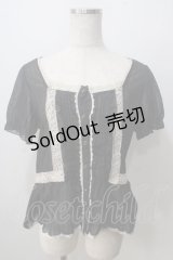 axes femme / ストライプ柄後ろリボンブラウス M 黒 Y-25-07-01-056-AX-BL-SZ-ZY