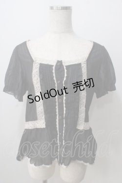 画像1: axes femme / ストライプ柄後ろリボンブラウス M 黒 Y-25-07-01-056-AX-BL-SZ-ZY