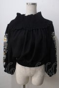 axes femme NOSTALGIE / 袖刺繍入りブラウス  黒 Y-25-07-01-067-AX-BL-SZ-ZY