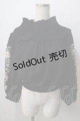 axes femme NOSTALGIE / 袖刺繍入りブラウス  黒 Y-25-07-01-067-AX-BL-SZ-ZI