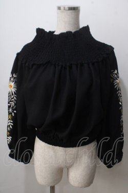 画像1: axes femme NOSTALGIE / 袖刺繍入りブラウス  黒 Y-25-07-01-067-AX-BL-SZ-ZY