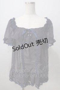 axes femme / ドットシフォンオフショルトップス M パープル×紺 Y-25-07-01-068-AX-TO-SZ-ZY