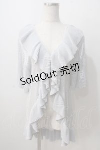 axes femme NOSTALGIE / 透かしラッフルカーディガン  サックス Y-25-07-01-078-AX-TO-SZ-ZY