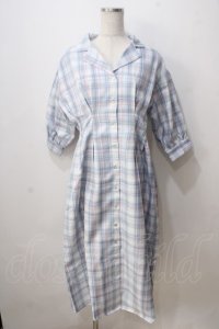 axes femme POETIQUE / チェック開襟シャツワンピース M ブルー Y-25-07-03-059-AX-OP-SZ-ZY