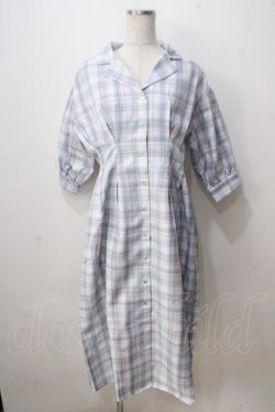 画像1: axes femme POETIQUE / チェック開襟シャツワンピース M ブルー Y-25-07-03-059-AX-OP-SZ-ZY