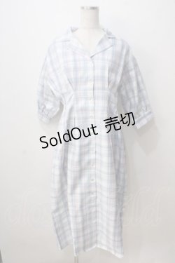 画像1: axes femme POETIQUE / チェック開襟シャツワンピース M ブルー Y-25-07-03-059-AX-OP-SZ-ZY