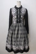 axes femme / グレンチェック花柄ワンピース M 黒 Y-25-07-03-066-AX-OP-SZ-ZY