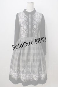 axes femme / グレンチェック花柄ワンピース M 黒 Y-25-07-03-066-AX-OP-SZ-ZY