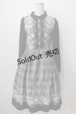 画像1: axes femme / グレンチェック花柄ワンピース M 黒 Y-25-07-03-066-AX-OP-SZ-ZY