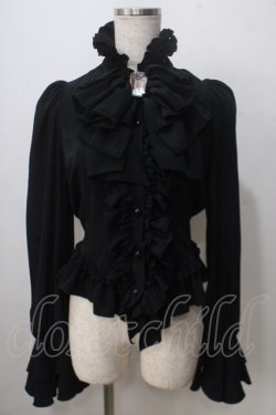 画像1: MARBLE / ビジュー付きリボンタイフリルブラウス  黒 Y-25-07-03-098-GO-BL-SZ-ZY