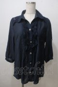 axes femme / ストライプロールアップシャツ M 紺 Y-25-07-03-023-AX-BL-SZ-ZY