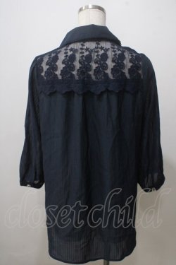 画像2: axes femme / ストライプロールアップシャツ M 紺 Y-25-07-03-023-AX-BL-SZ-ZY