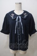 axes femme POETIQUE / チューリップ刺繍ブラウス M 紺 Y-25-07-03-024-AX-BL-SZ-ZY