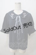 axes femme POETIQUE / チューリップ刺繍ブラウス M 紺 Y-25-07-03-024-AX-BL-SZ-ZY