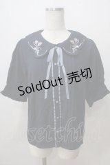 axes femme POETIQUE / チューリップ刺繍ブラウス M 紺 Y-25-07-03-024-AX-BL-SZ-ZY