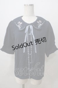 axes femme POETIQUE / チューリップ刺繍ブラウス M 紺 Y-25-07-03-024-AX-BL-SZ-ZY