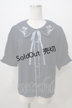 画像1: axes femme POETIQUE / チューリップ刺繍ブラウス M 紺 Y-25-07-03-024-AX-BL-SZ-ZY