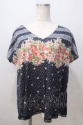 axes femme / 花×ドットトップス M 紺 Y-25-07-03-032-AX-TO-SZ-ZY