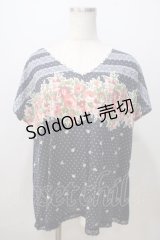axes femme / 花×ドットトップス M 紺 Y-25-07-03-032-AX-TO-SZ-ZY