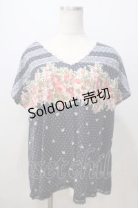 axes femme / 花×ドットトップス M 紺 Y-25-07-03-032-AX-TO-SZ-ZY