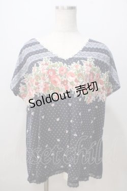 画像1: axes femme / 花×ドットトップス M 紺 Y-25-07-03-032-AX-TO-SZ-ZY