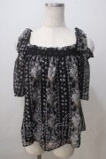 axes femme POETIQUE / 肩リボンオフショルブラウス M 黒 Y-25-07-03-039-AX-BL-SZ-ZY
