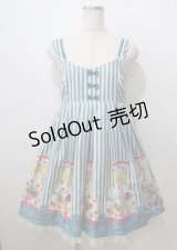 Emily Temple cute / ラッピングマカロンプリントノースリーブワンピース  ブルー Y-25-07-06-053-ET-OP-SZ-ZY
