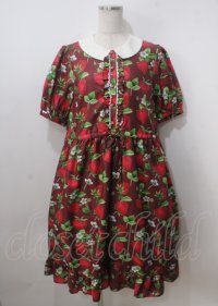 Perla nell' ostrica / いちごプリントキャンディボタンワンピース  レッド Y-25-07-06-058-EL-OP-SZ-ZY