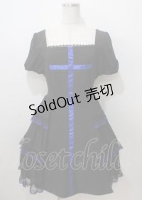 Moi-meme-Moitie / サイドギャザー十字架ワンピース 13号 黒×青 Y-25-07-06-059-MO-OP-SZ-ZY