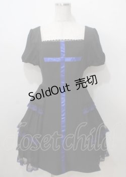 画像1: Moi-meme-Moitie / サイドギャザー十字架ワンピース 13号 黒×青 Y-25-07-06-059-MO-OP-SZ-ZY