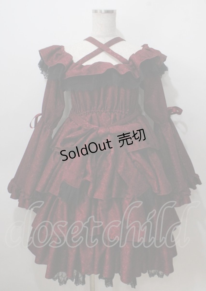 画像1: Vallee lys / Coquelicot Dress ミディアム丈 ジャガード  ワイン Y-25-07-06-060-GO-OP-SZ-ZS (1)