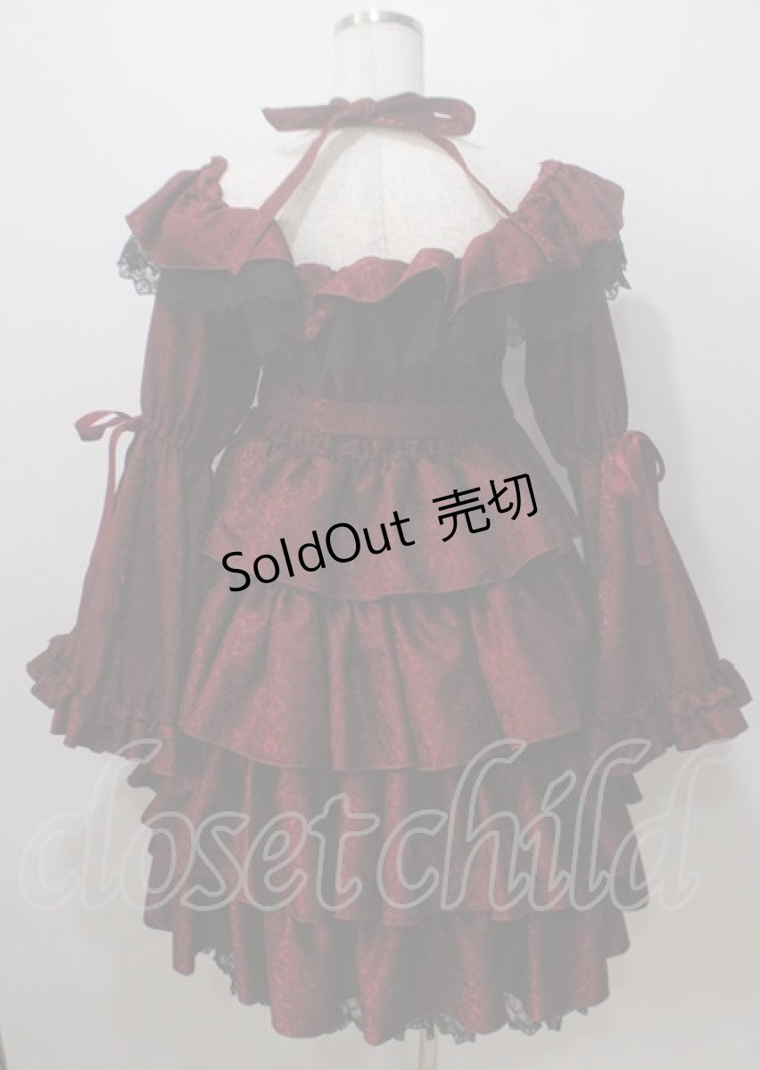 画像2: Vallee lys / Coquelicot Dress ミディアム丈 ジャガード  ワイン Y-25-07-06-060-GO-OP-SZ-ZS (2)