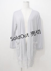 axes femme / 裾レースPU天ロングカーディガン  サックス Y-25-07-06-061-AX-TO-SZ-ZY