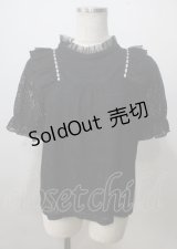 axes femme / レースリボン使いトップス  黒 Y-25-07-06-024-AX-TO-SZ-ZY