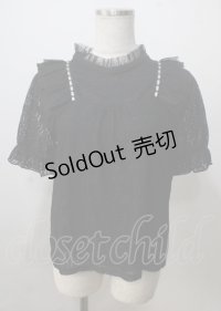 axes femme / レースリボン使いトップス  黒 Y-25-07-06-024-AX-TO-SZ-ZY