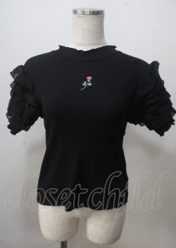 画像1: axes femme POETIQUE / ローズ刺繍フリル袖カットプルオーバー  黒 Y-25-07-06-025-AX-TO-SZ-ZY