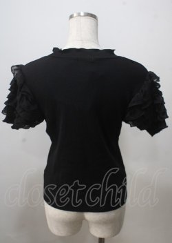 画像2: axes femme POETIQUE / ローズ刺繍フリル袖カットプルオーバー  黒 Y-25-07-06-025-AX-TO-SZ-ZY