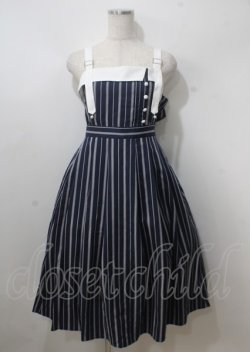 画像1: axes femme / 蝶刺繍ストライプワンピース  紺 Y-25-07-06-040-AX-OP-SZ-ZY