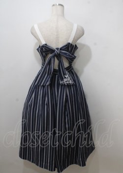 画像2: axes femme / 蝶刺繍ストライプワンピース  紺 Y-25-07-06-040-AX-OP-SZ-ZY