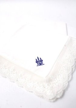 画像1: Moi-meme-Moitie / タイニーローズレース燭台刺繍スカーフ  白レース×青刺繍 Y-25-07-11-088-MO-ZA-SZ-ZY