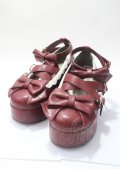 axes femme kawaii / リボンスカラップ配色シューズ S ワイン Y-25-07-11-113-AX-SH-SZ-ZY