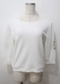 axes femme / 袖チュール刺繍トップス  白 Y-25-07-12-043-AX-TO-SZ-ZY