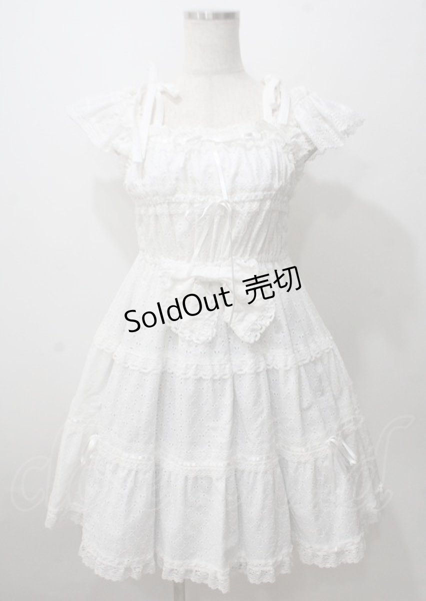 画像1: BABY,THE STARS SHINE BRIGHT / Innocent Ribbon Lace シャーリングジャンパースカート  白 Y-25-07-12-068-BA-OP-SZ-ZY (1)