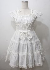 BABY,THE STARS SHINE BRIGHT / Innocent Ribbon Lace シャーリングジャンパースカート  白 Y-25-07-12-068-BA-OP-SZ-ZY