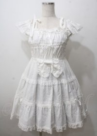 BABY,THE STARS SHINE BRIGHT / Innocent Ribbon Lace シャーリングジャンパースカート  白 Y-25-07-12-068-BA-OP-SZ-ZY